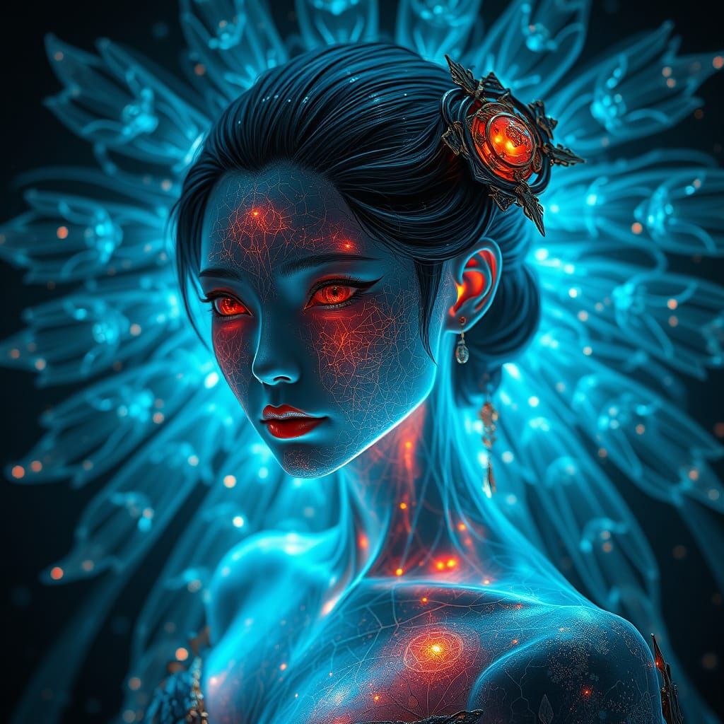 Radiant Japanese Woman in Ethereal Aura