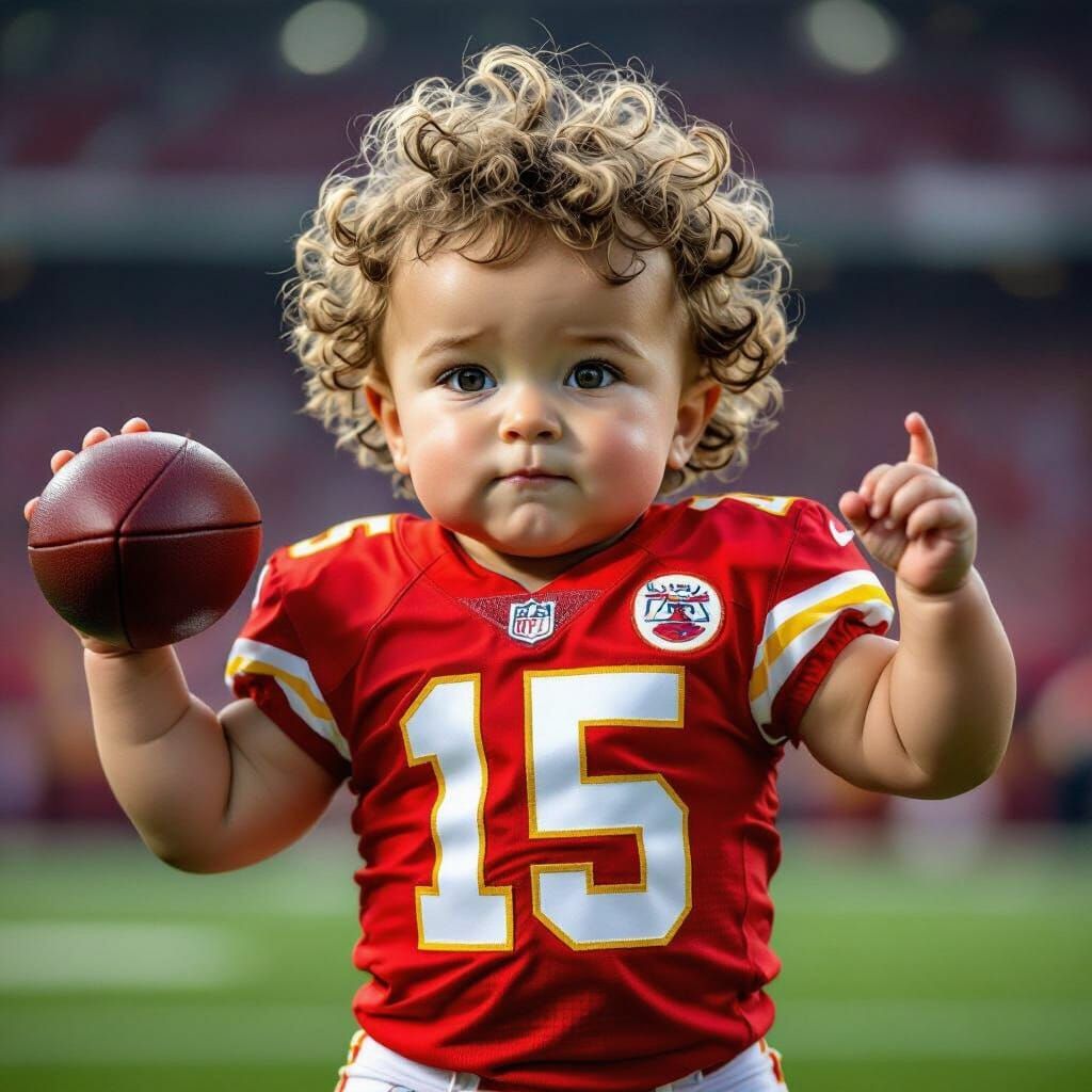 Muscular Toddler in Chiefs Jersey Throws Football
