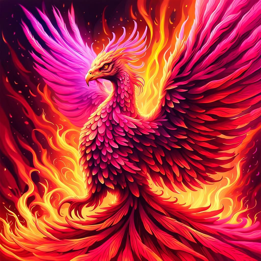 Flaming Phoenix in a Blazing Inferno, Fantasy Art