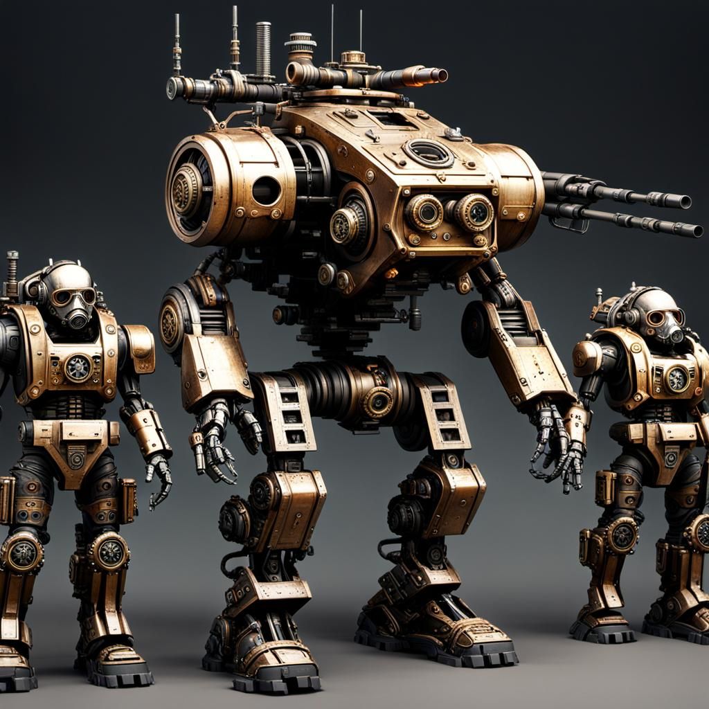 Steampunk Futuristic Battle Unit with Laser Rifle