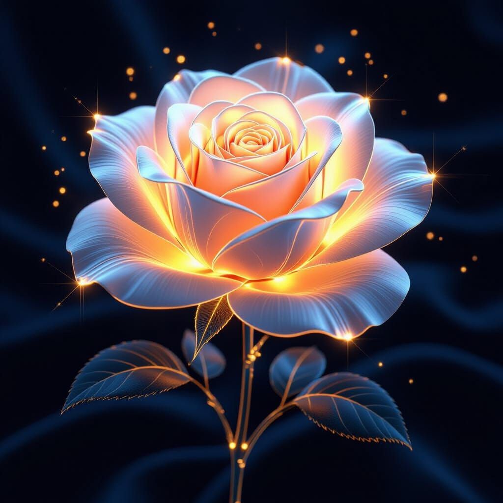 Golden Neon Rose on Velvet in Surreal Style