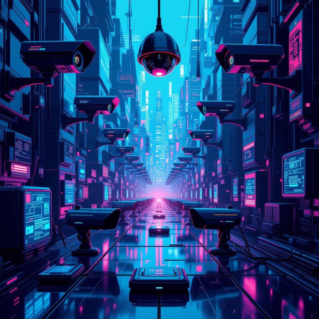 Futuristic Surveillance Equipment in Cyberpunk Style