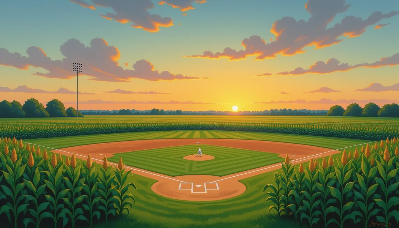 Nostalgic Baseball Field at Dusk in American Realism Style