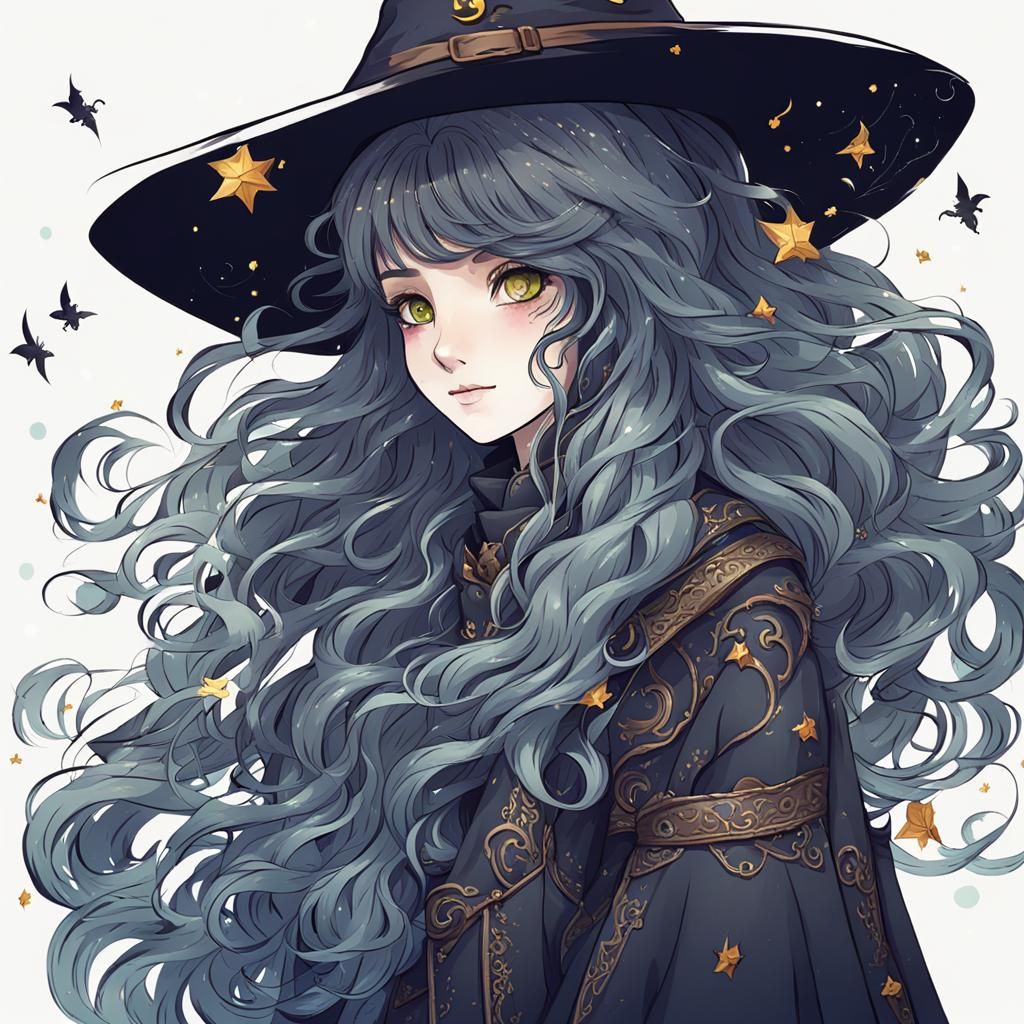 Witch Girl with Long Wavy Hair