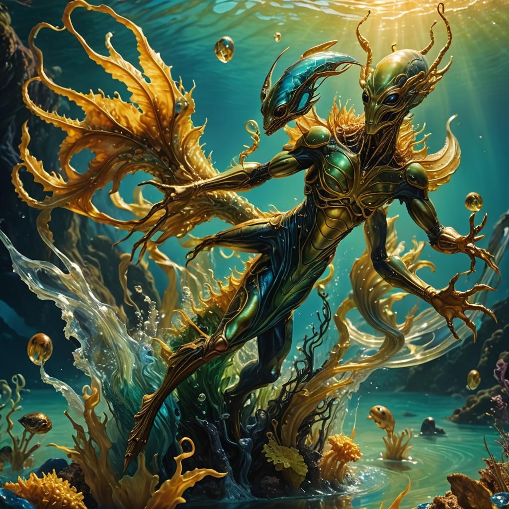 Alien and Sea Devil in Surreal Dreamscape