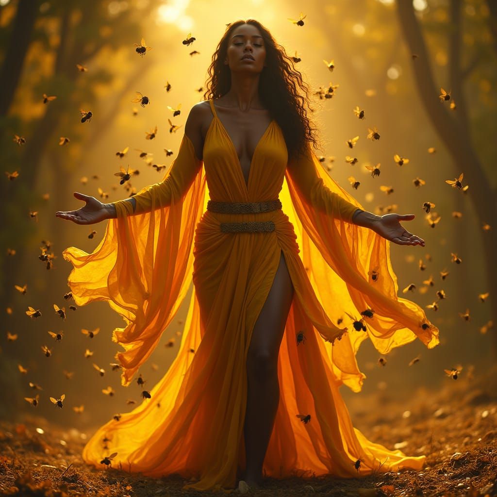Majestic Goddess Channels Nature's Life Force Amidst Honey B...