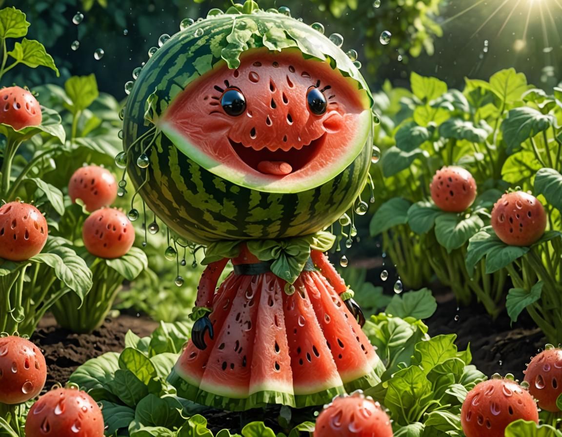 Cute Watermelon Girl in Salad Dress: Fantasy Art