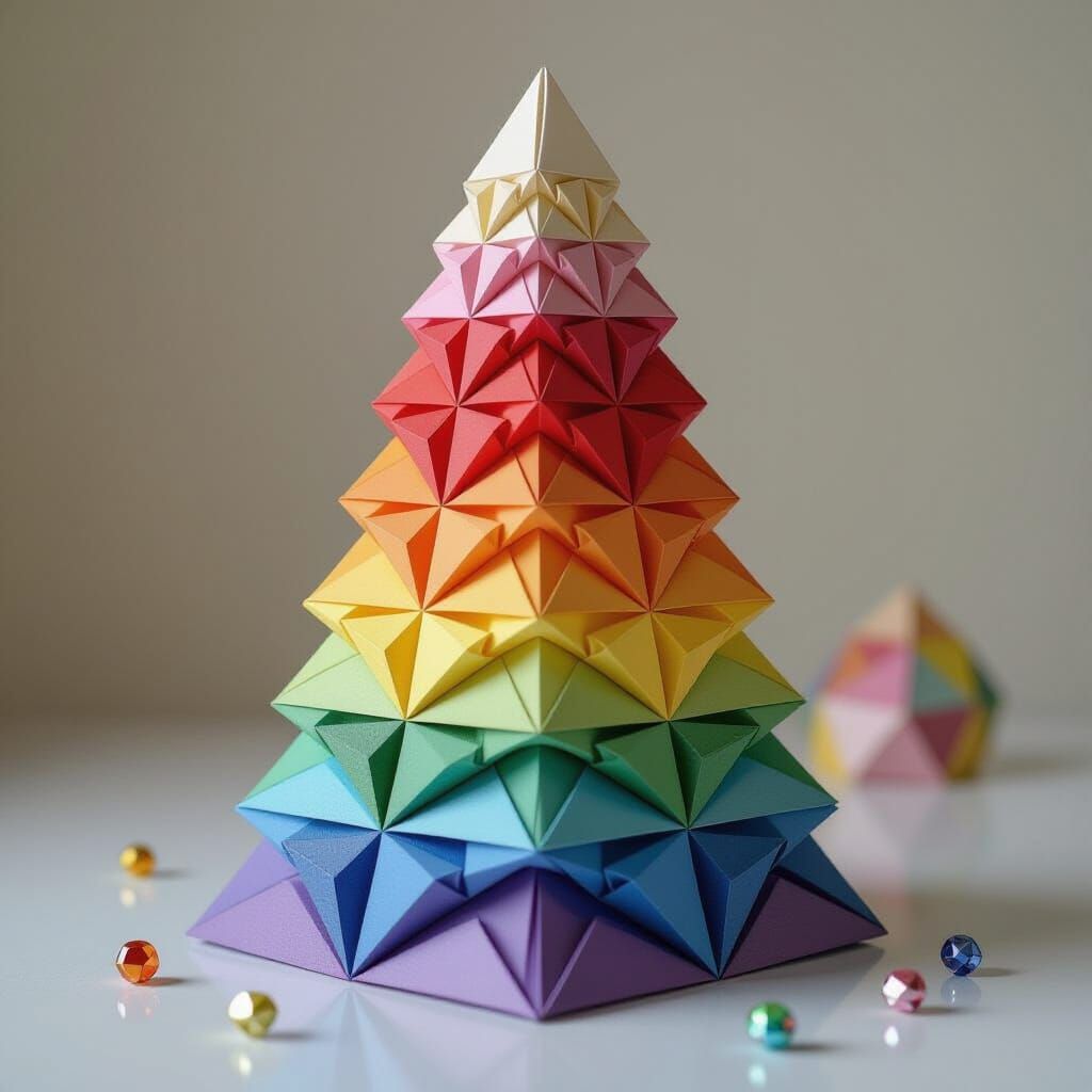 Geometric Gemstone Tower in Papercraft Style