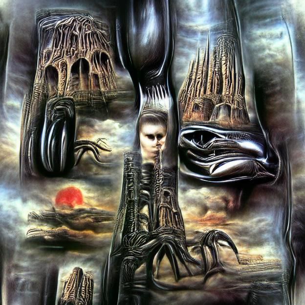 Surreal Dark Tower in Giger Style