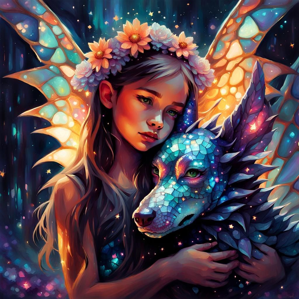 Aso (the Mythical Dog Dragon Hybrid) with Human Companion