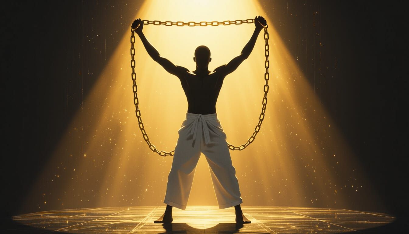 Triumphant Stick Figure with Golden Chain