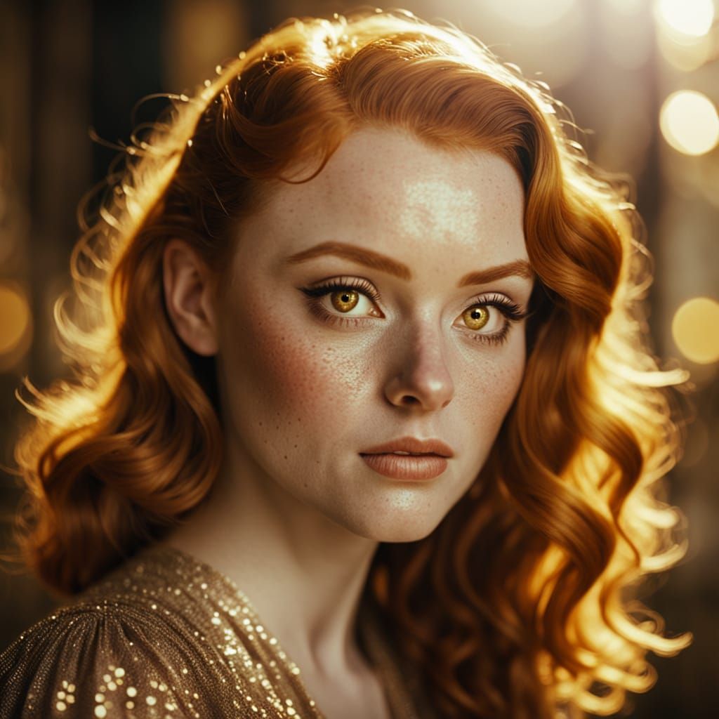 Fae Girl with Golden Eyes in Film Noir Style