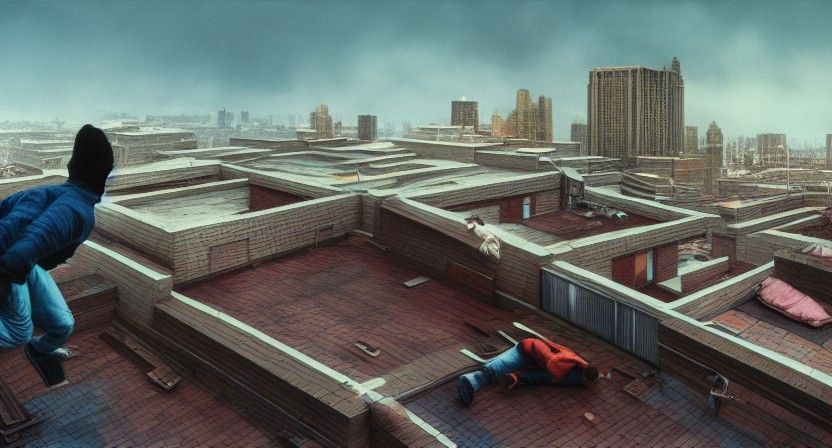 Parkour Leaping Rooftops in Retrofuturist Style