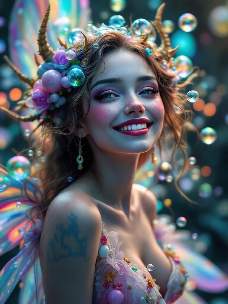 Colorful Bubble Fairy in a Dark Fantasy Style