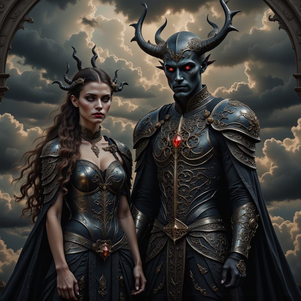 Vampire and Dark God in Gothic Castle