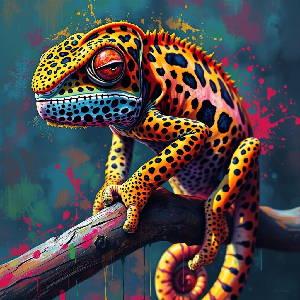 Chameleon Mimics Jaguar Fur in Graffiti Art Style