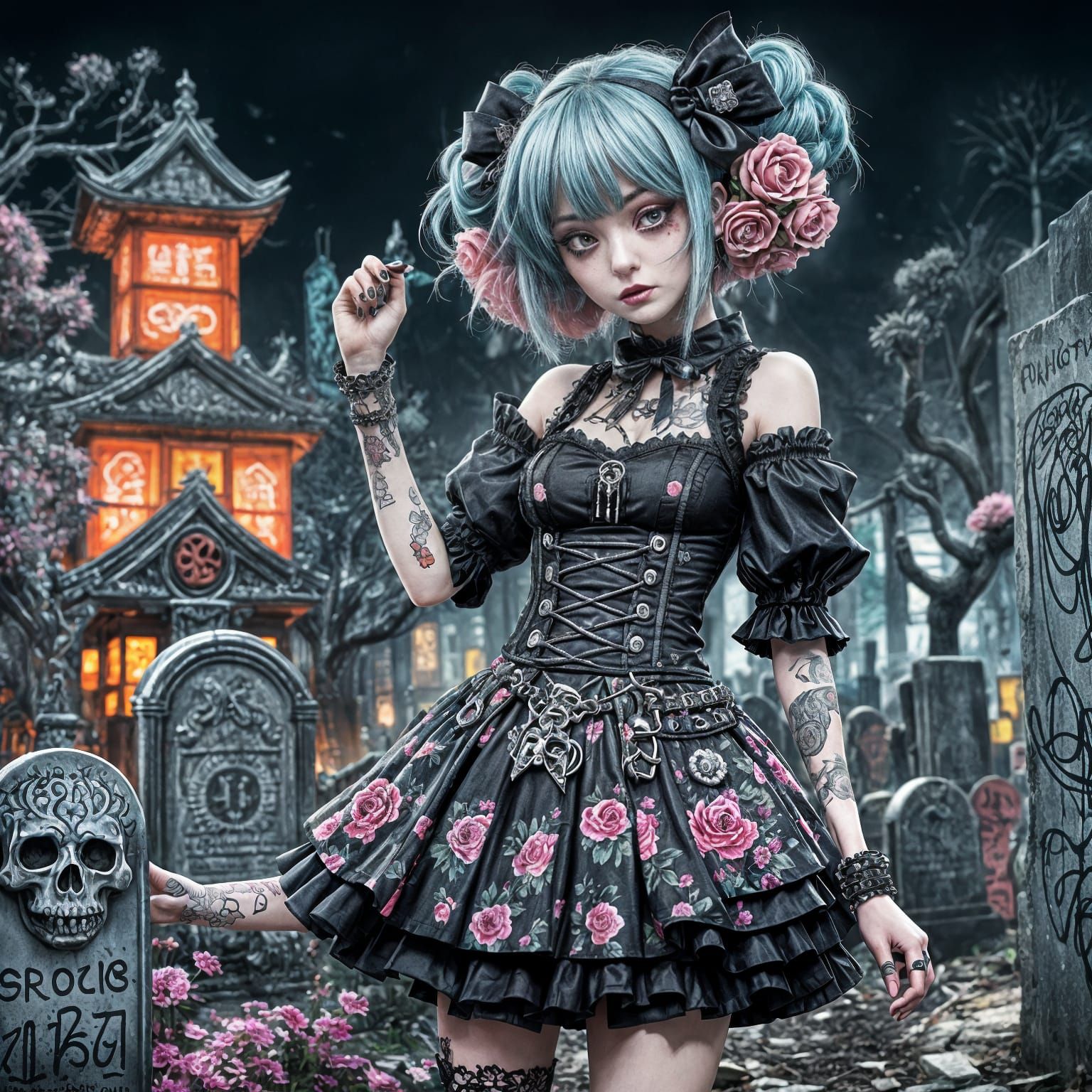 Horrorpunk Courtesan in Graffiti Graveyard: Anime Style