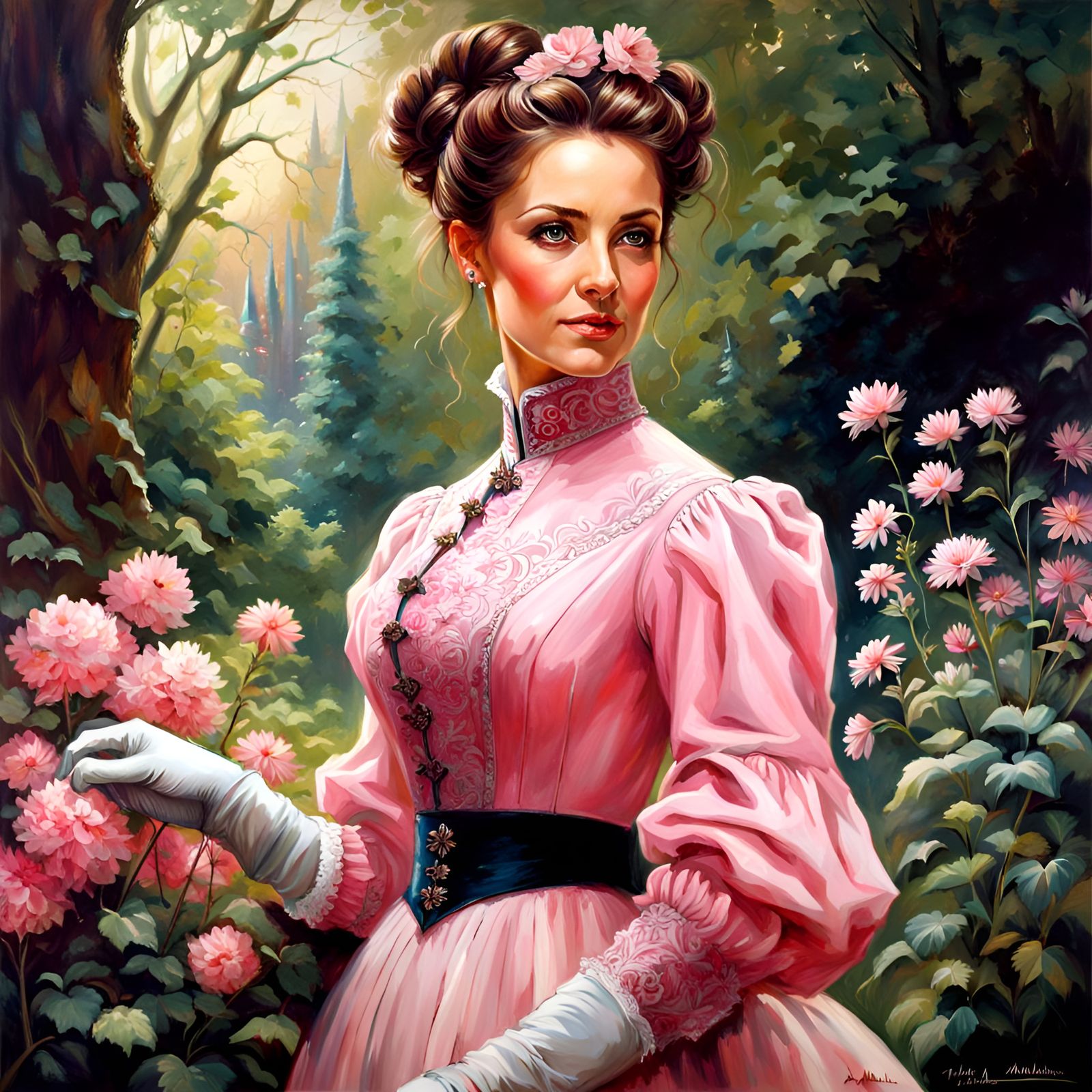 Victorian Woman in Mystic Garden Digital Portrait