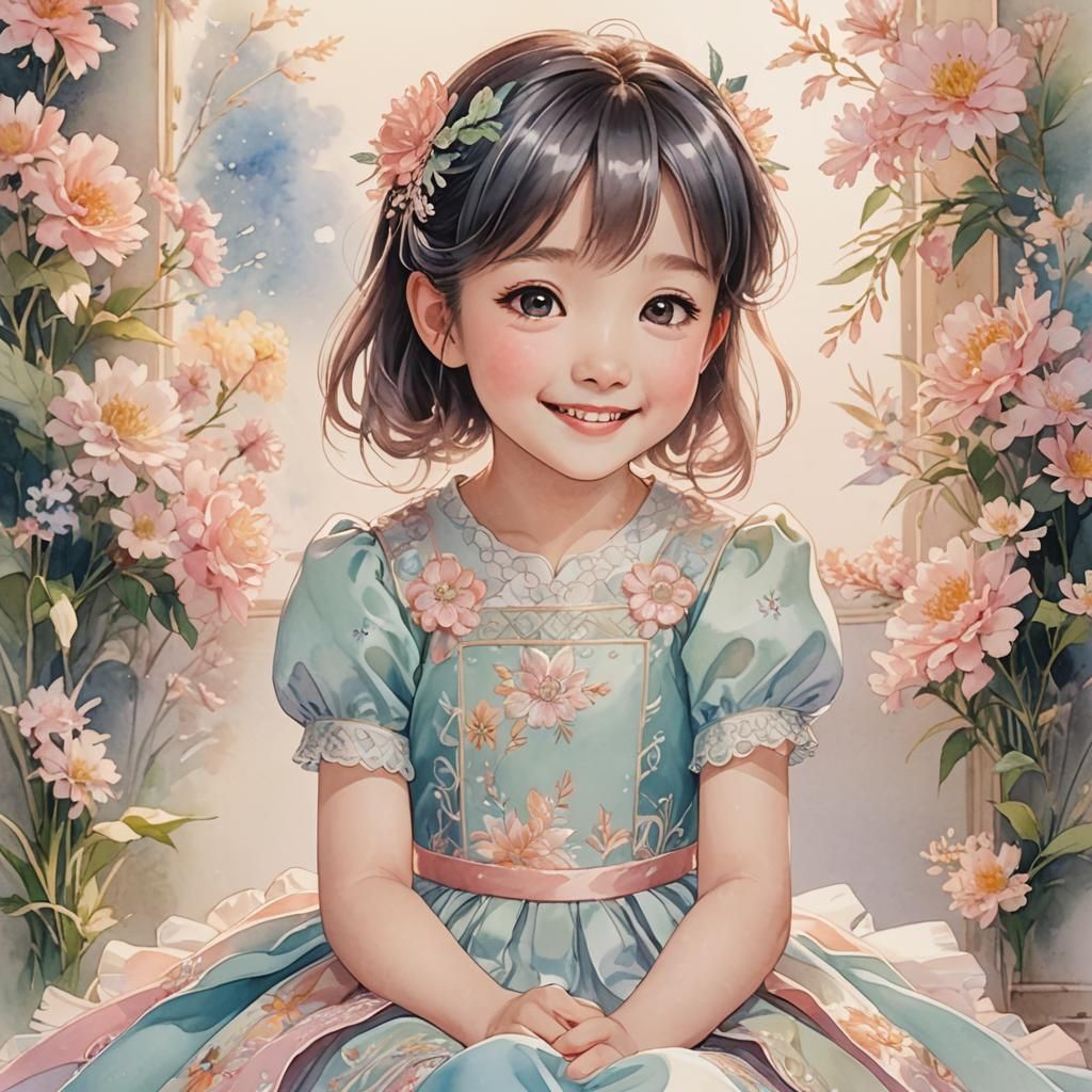 Anime Girl Portrait with Pastel Colors and Embroidery