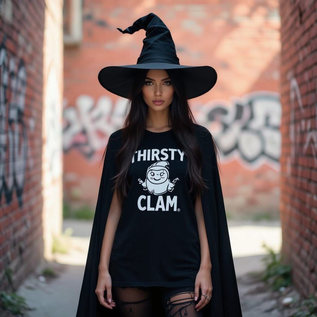 Urban Witch in Gritty Alleyway, Cinematic Street Photography