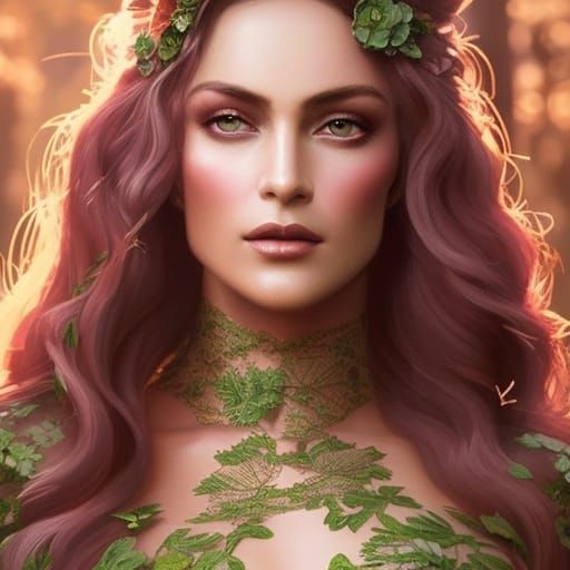 Woman in Green Lace Gown Digital Art