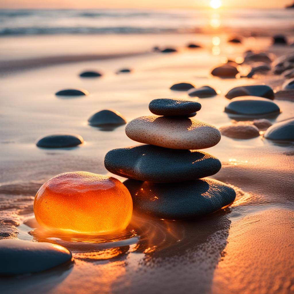 Hot Stones Back Therapy on Beach at Sunset
