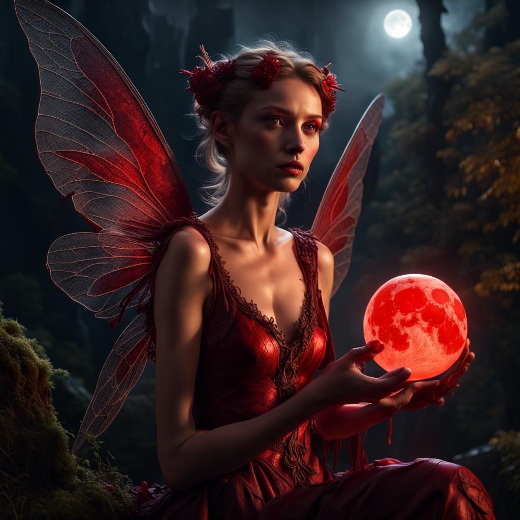 Fairy Holding Blood Moon in Photorealistic CGI