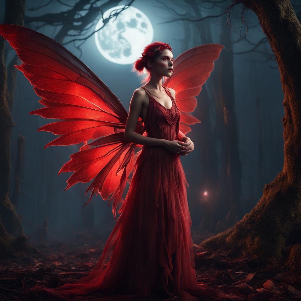 Fairy Holding Blood Moon in Photorealistic CGI