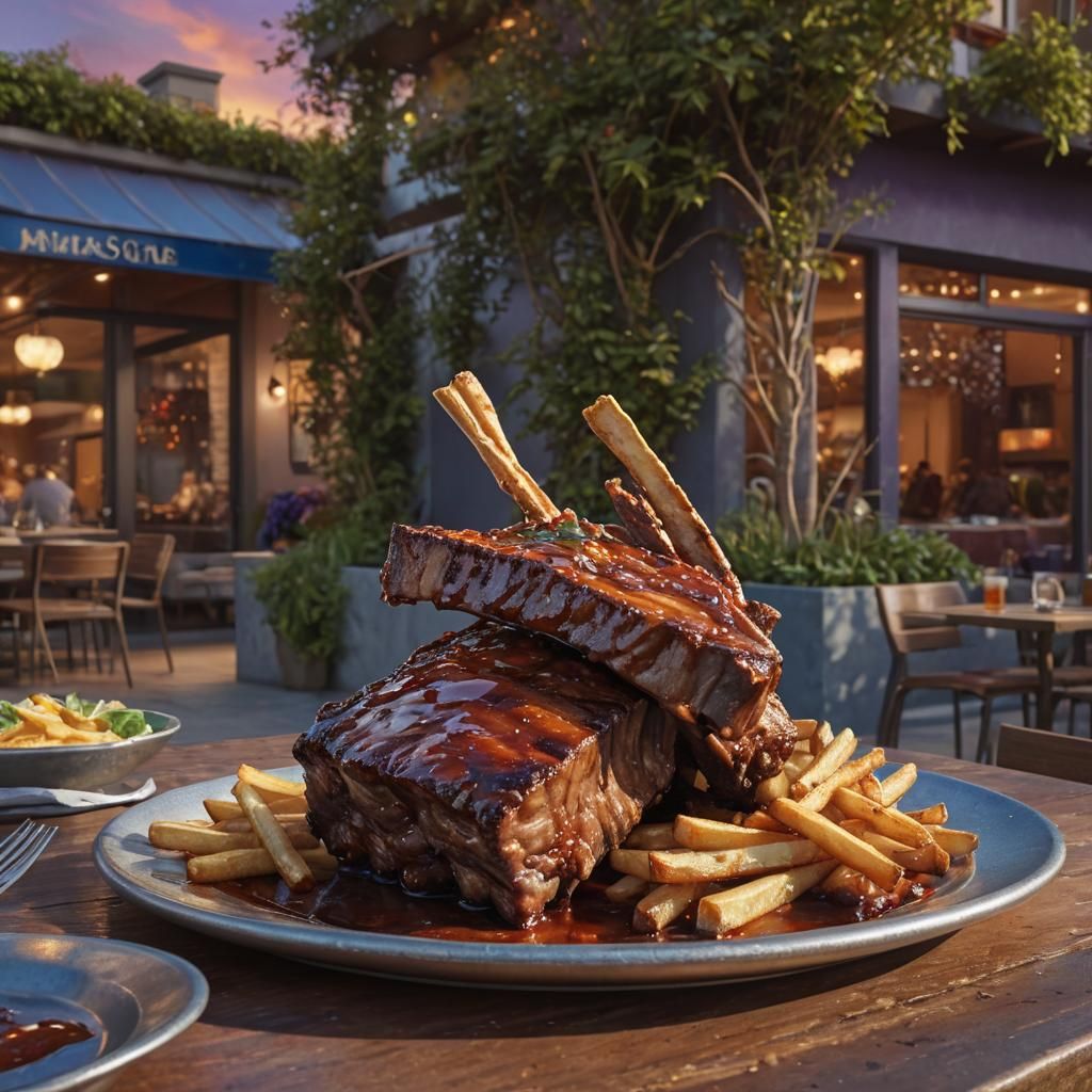Barbecued Ribs and Fries in Hyper-Realistic Digital Art