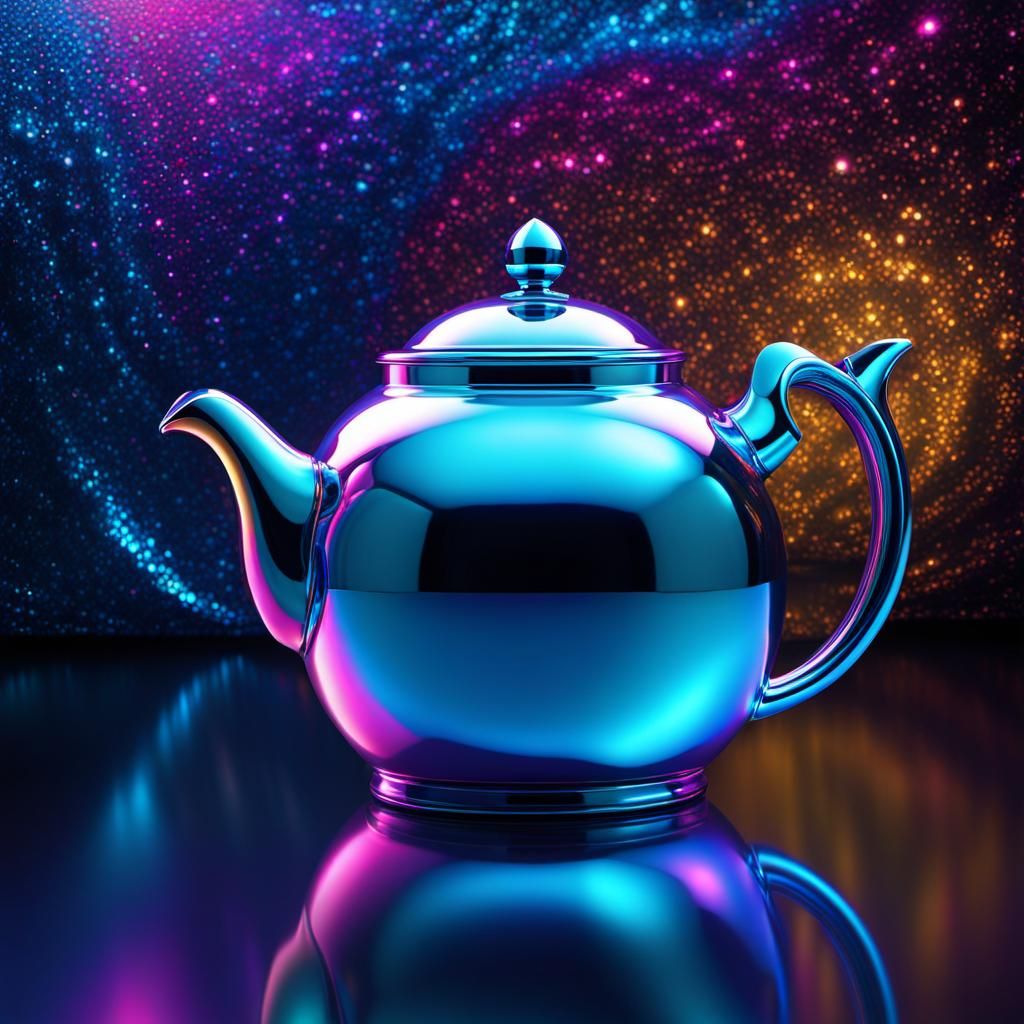 Surreal Metallic Teapot in Psychedelic Digital Art