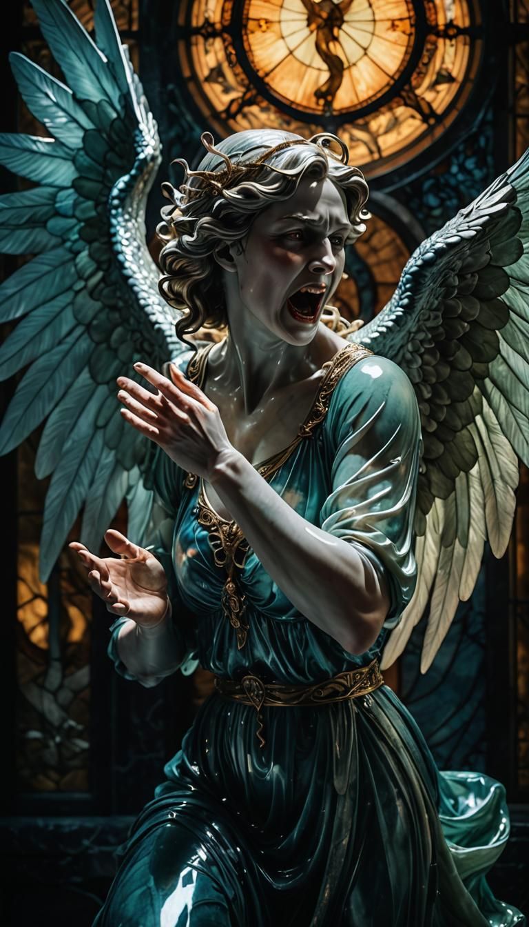 Angel Strangling Demon in Art Nouveau Style