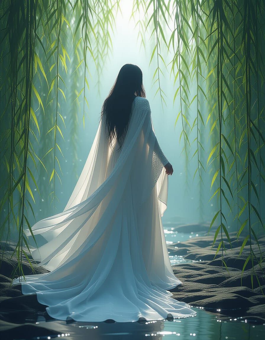 Ethereal Goddess in Fractal Willow Branches