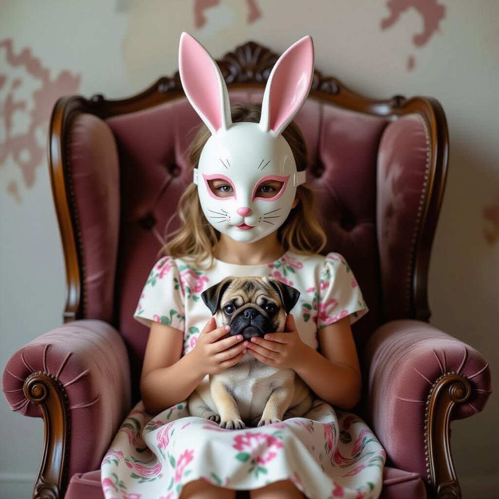 Girl with Pug in Ethereal Impasto Oil Painting