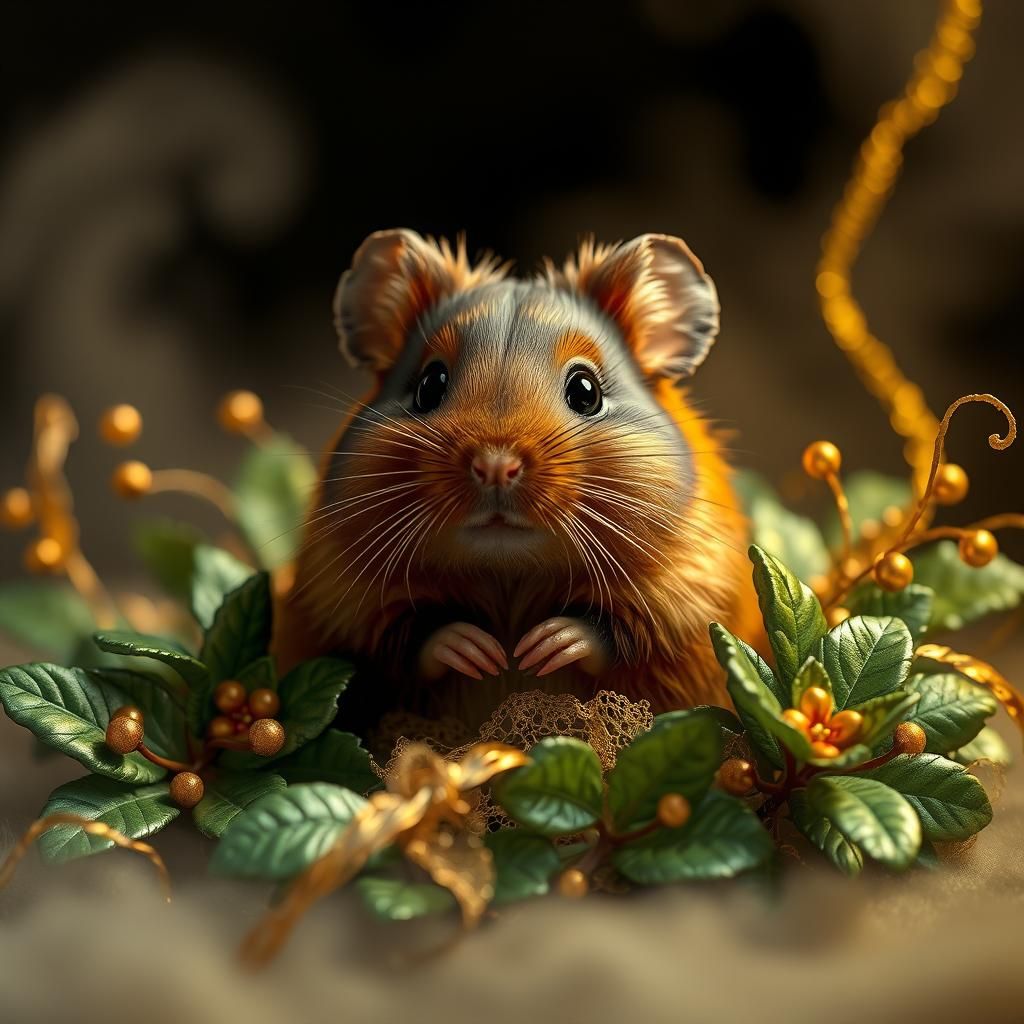 A realistic portrait of a chocolate-colored hamster sitting ...