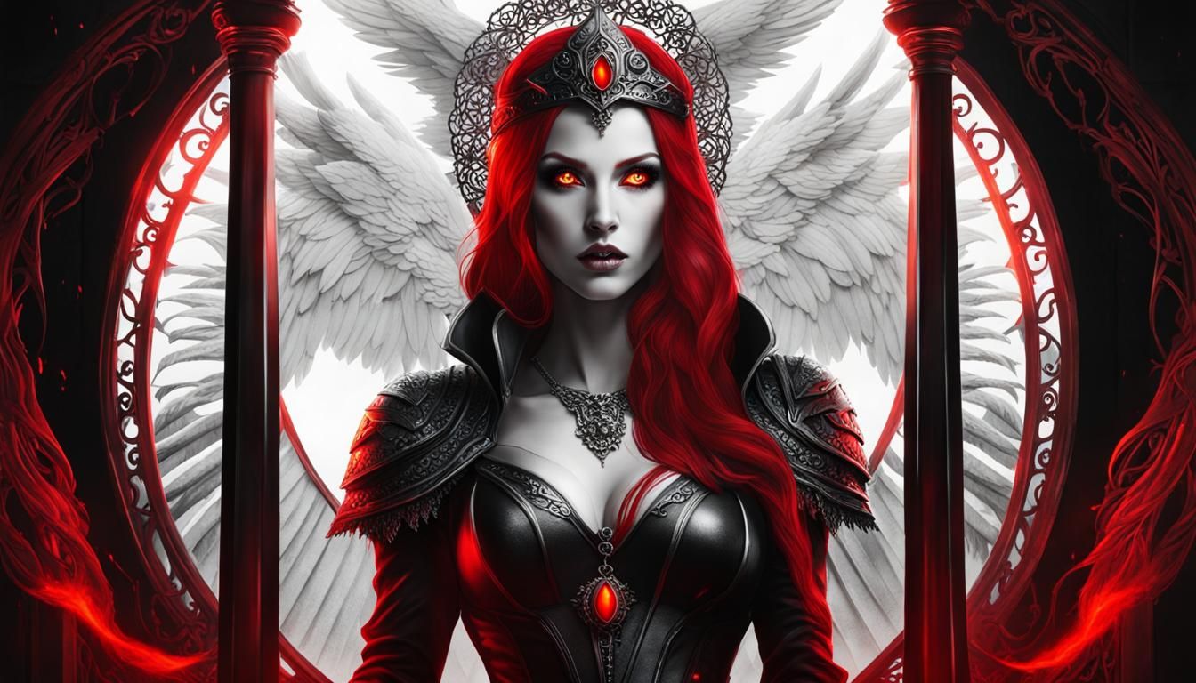 Vampire Valkyries Guarding Heaven's Gates in Black and White