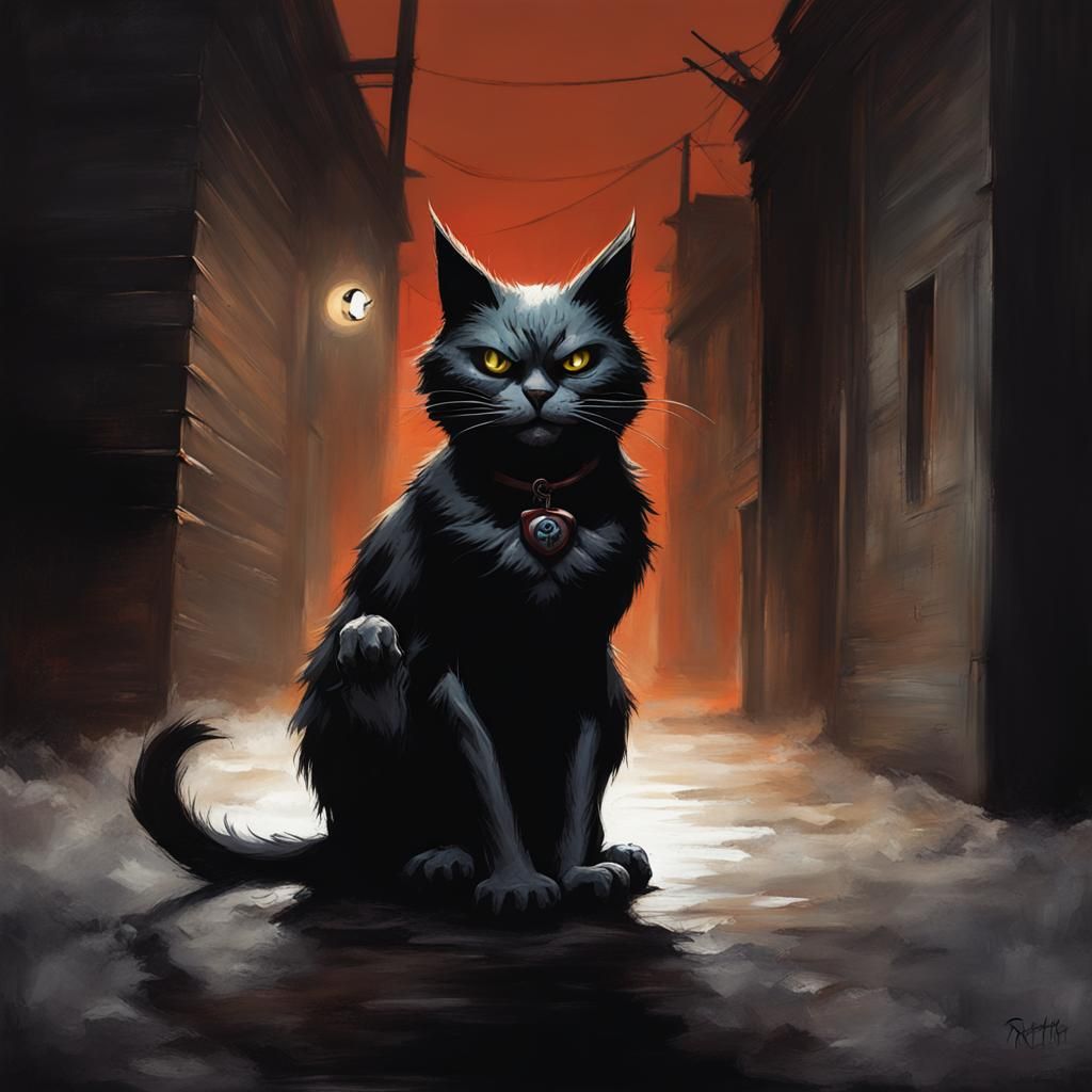 Sinister Cat in Dark Alley, Fantasy Art Style