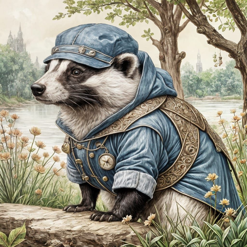Charming Badger in Whimsical Victorian Attire
