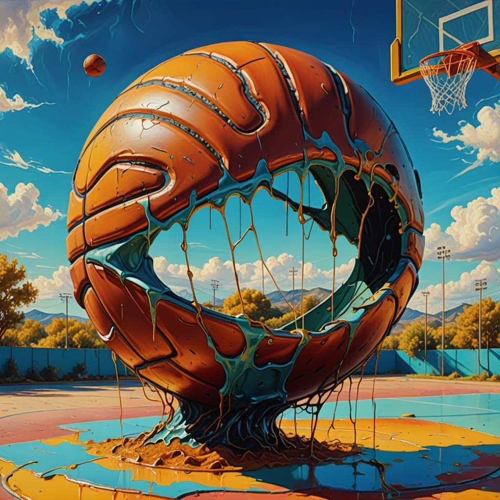 Surreal Basketball Field in Salvador Dali Style