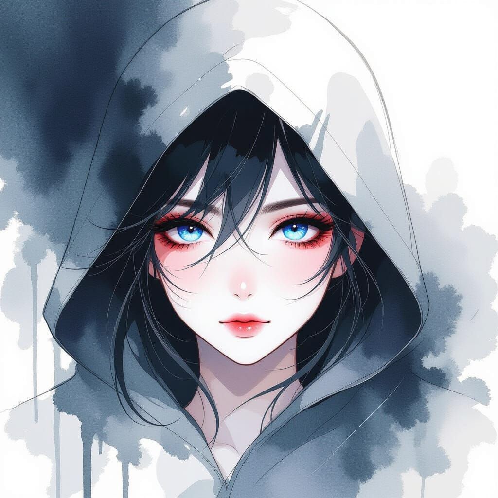 A stunning ink wash sketch portrait in the style of Jeremy M...