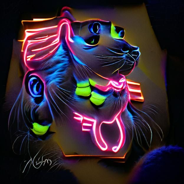 Neon Cat Portrait: Glowing Digital Art