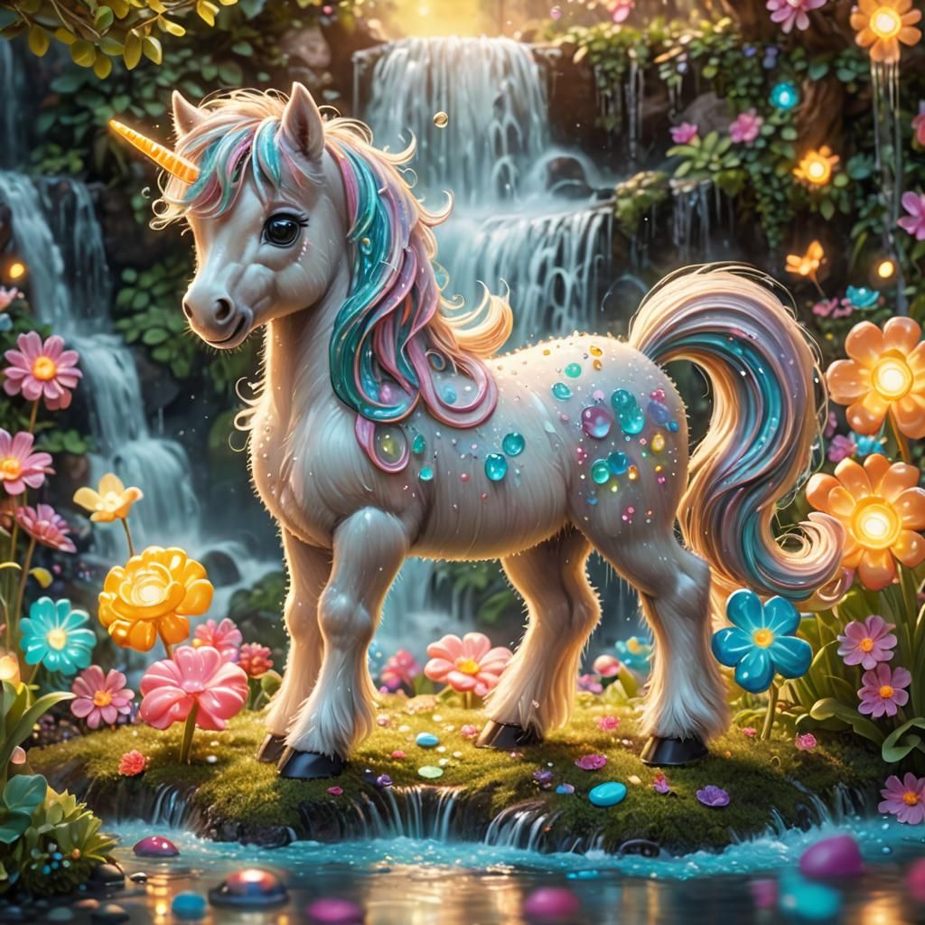 Chibi Pony by Bioluminescent Waterfall: 3D Digital Art