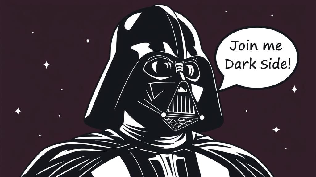 Darth Vader (speech bubble) "Join me Dark Side"