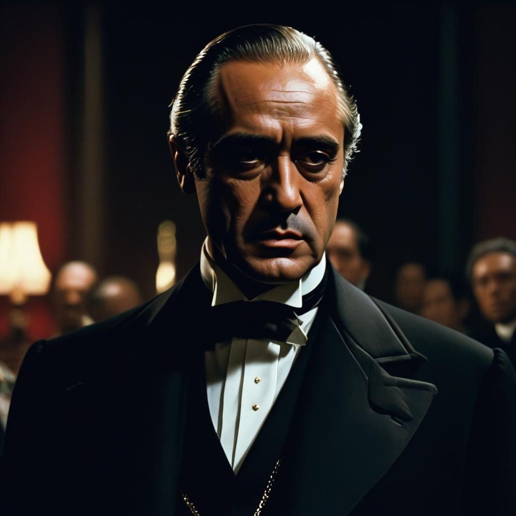 Vito Corleone Cinematic Portrait in Film Noir Style
