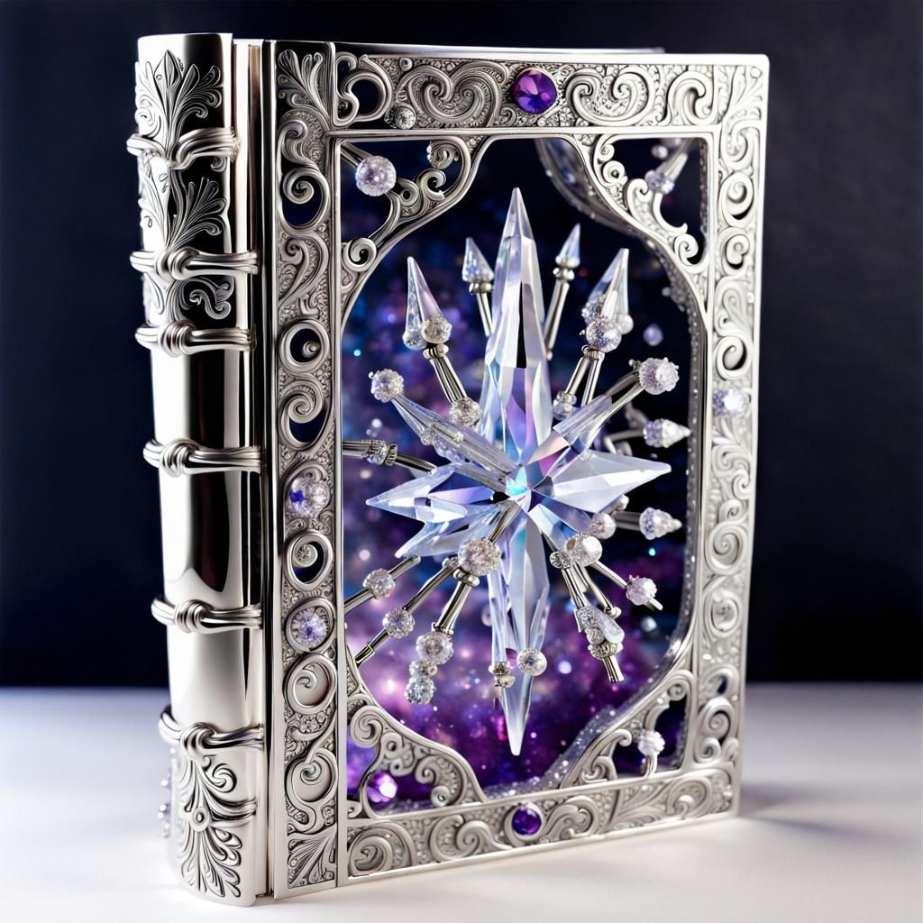Crystal Covered Fantasy Book with Silver Pages