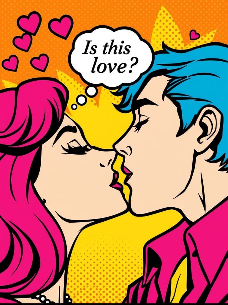 Classic Pop Art Couple on the Verge of a Kiss
