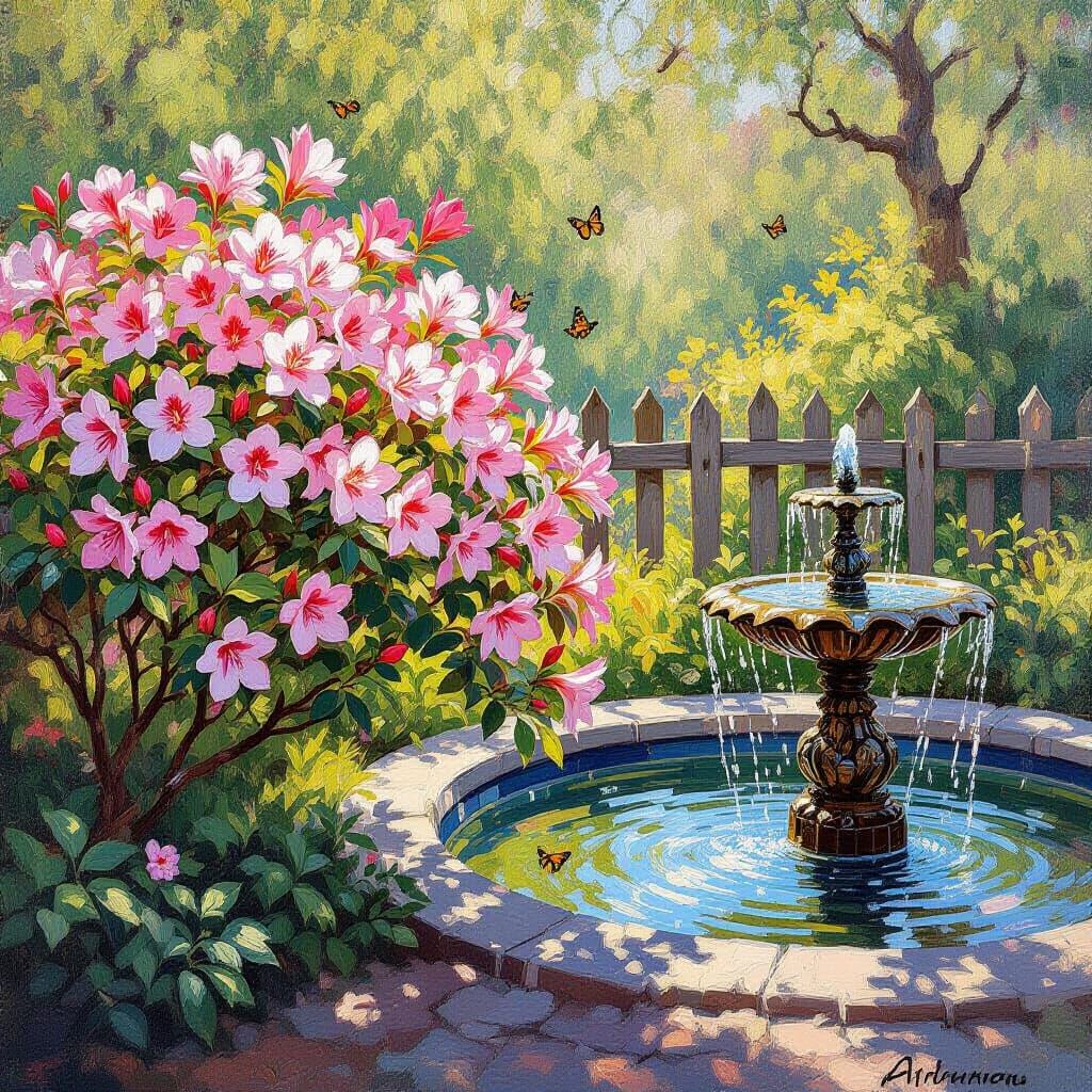 Belgian Azalea in Spring Sunlight: Impressionist Painting