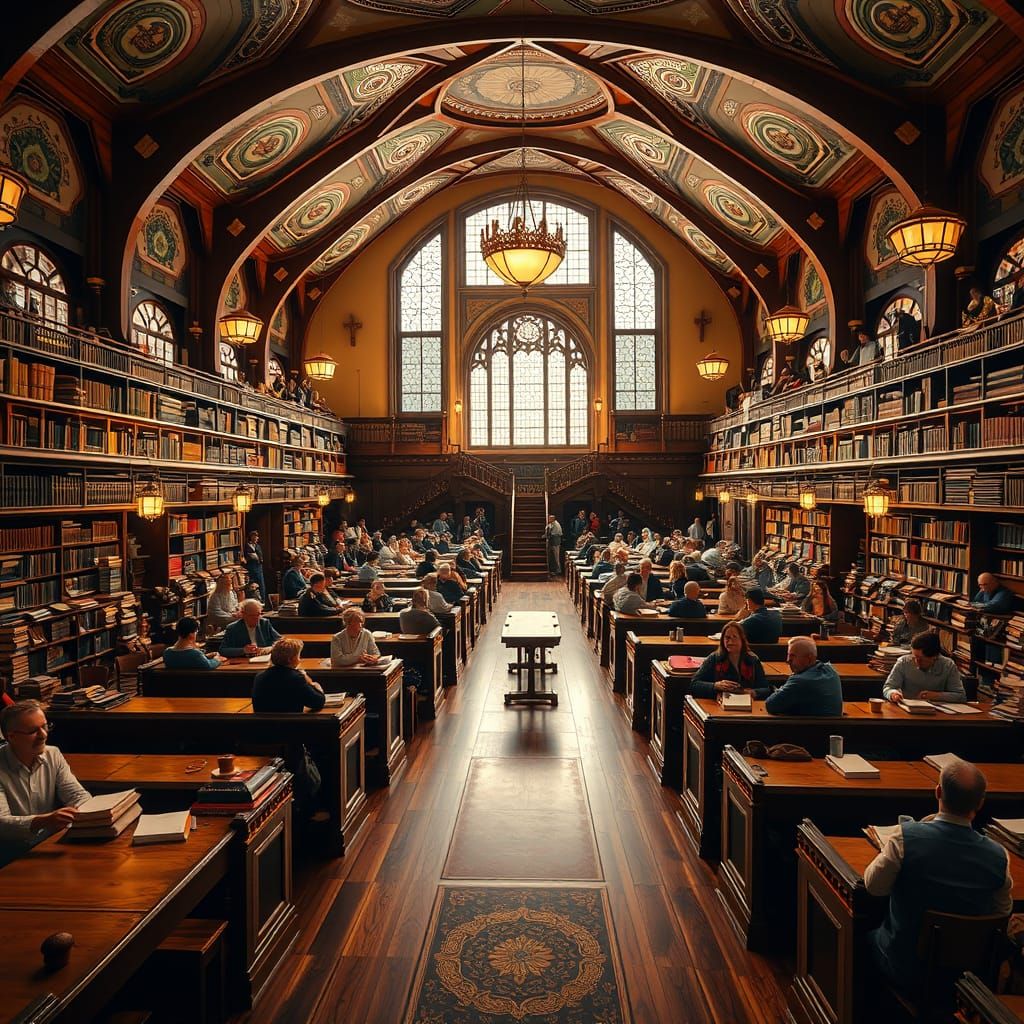 Vibrant Synagogue with Joyful Scholars