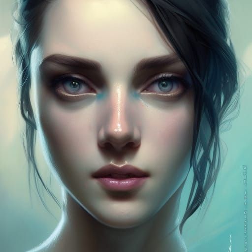 Brunette with Green Eyes Portrait in Artgerm Style