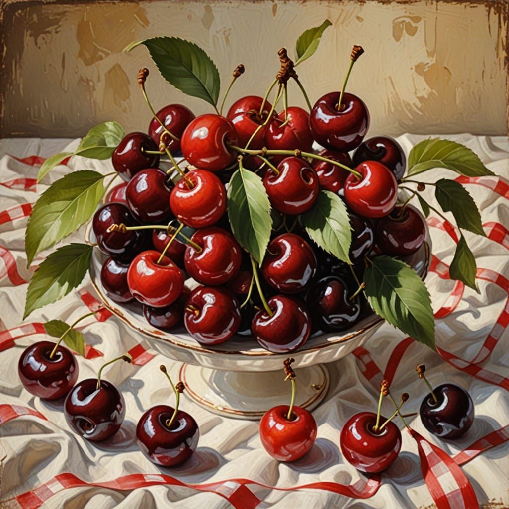 Cherries in Whimsical Oil Painting Style