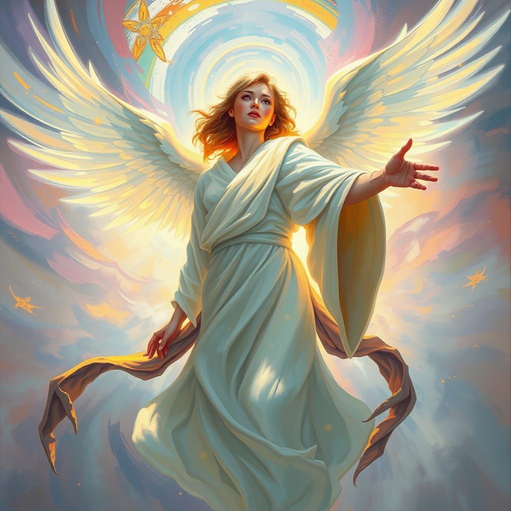 Surreal Angel Takes Flight in Vibrant, Dreamlike Style